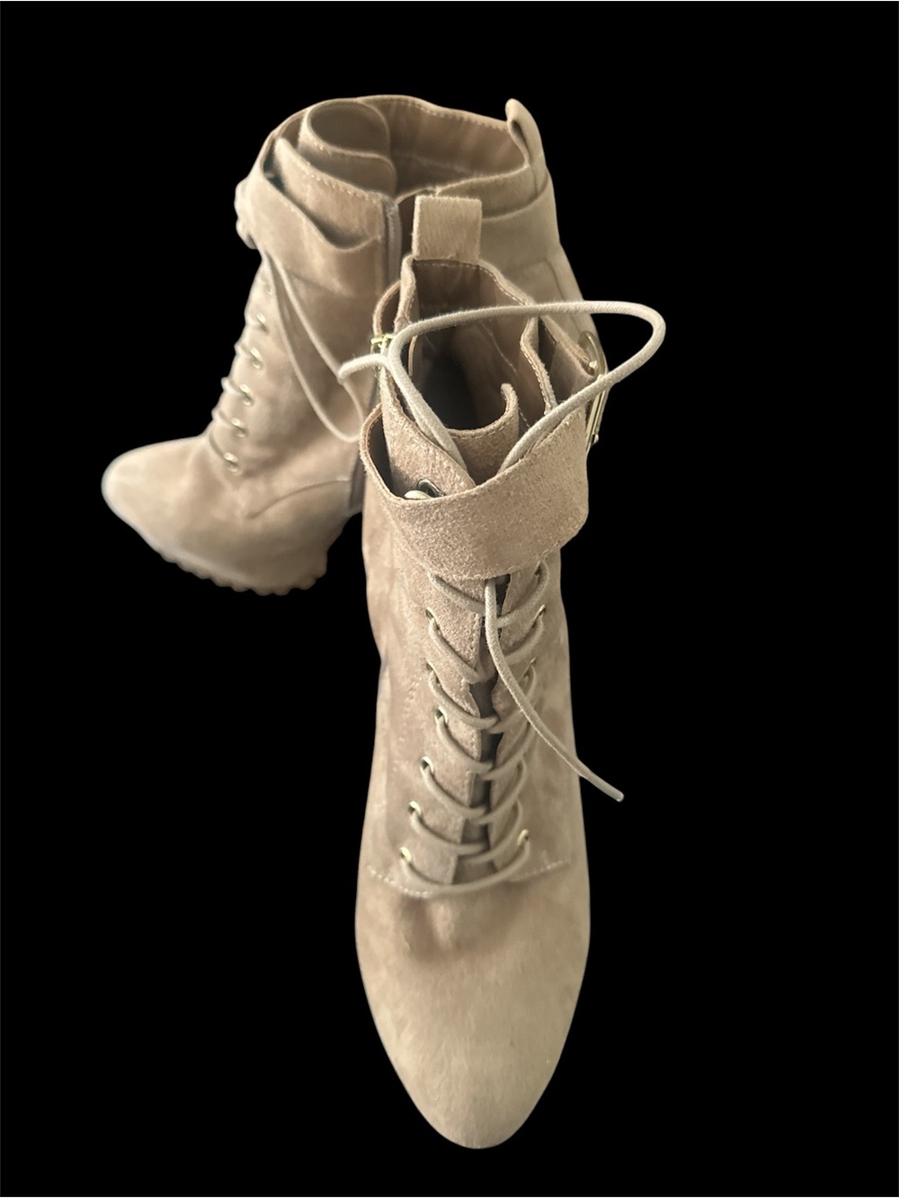 Guess Taupe Lace-Up Suede Ankle Boots